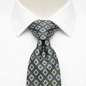 Bill Blass Silk Tie Geometric Green Blue Diamonds
